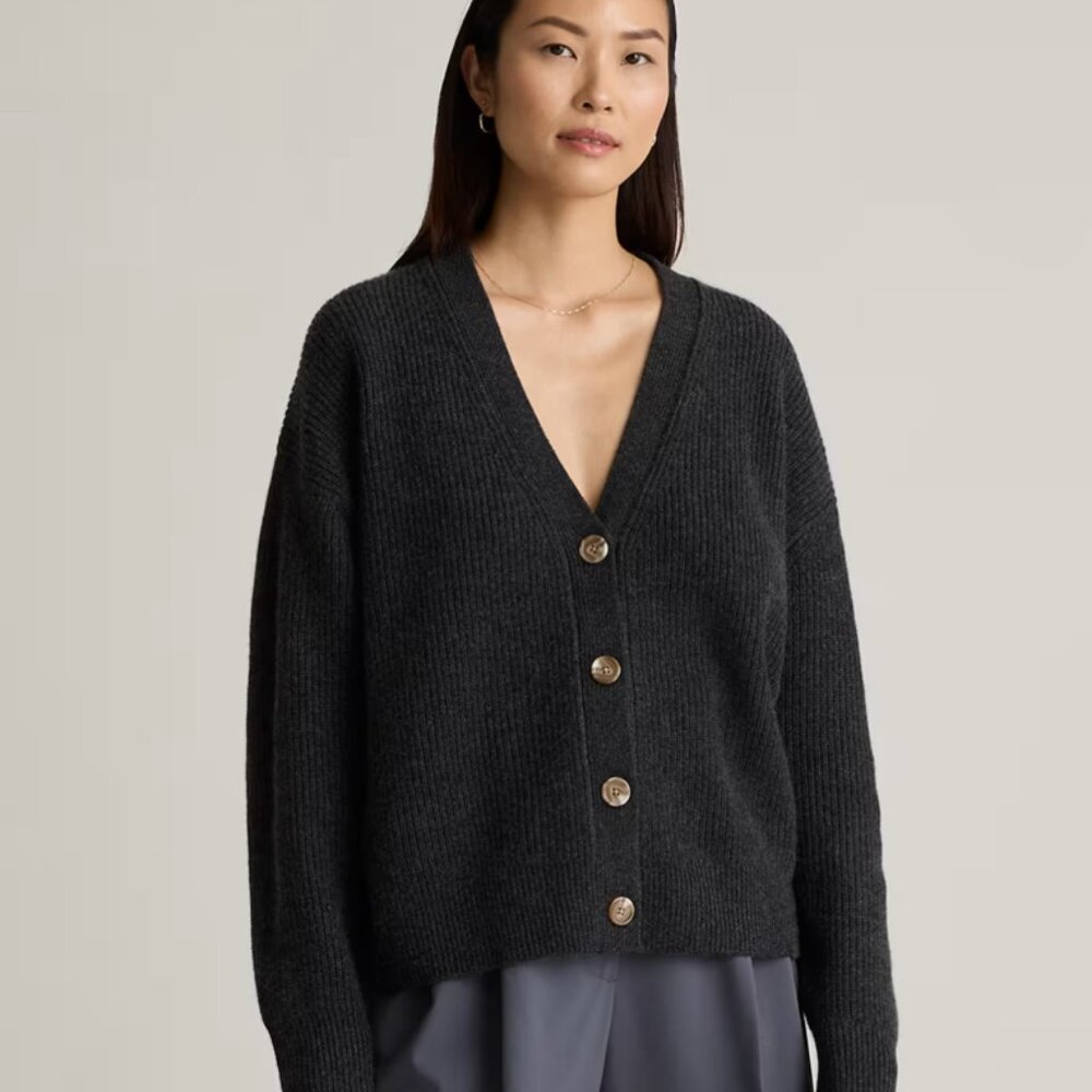 Quince Mongolian Cashmere Fisherman Boxy Cropped Cardigan Sweater